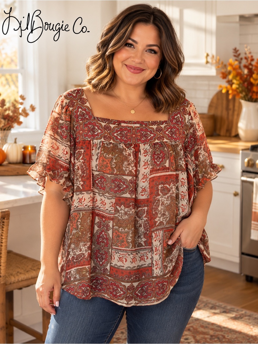 Dressbarn Petite Size XL Box Neck Ruffle Short Sleeve Blouse Fall Style